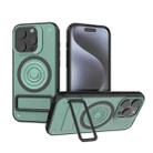 For iPhone 15 Pro Carbon Fiber Texture PC + TPU Phone Case with Metal Holder(Green) - 1