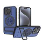 For iPhone 15 Pro Carbon Fiber Texture PC + TPU Phone Case with Metal Holder(Blue) - 1