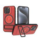 For iPhone 15 Pro Carbon Fiber Texture PC + TPU Phone Case with Metal Holder(Red) - 1