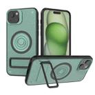 For iPhone 15 Plus Carbon Fiber Texture PC + TPU Phone Case with Metal Holder(Green) - 1