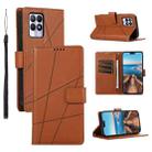 For Realme 8i PU Genuine Leather Texture Embossed Line Phone Case(Brown) - 1