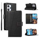 For Realme 9 4G PU Genuine Leather Texture Embossed Line Phone Case(Black) - 1