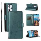 For Realme 9 4G PU Genuine Leather Texture Embossed Line Phone Case(Green) - 1