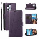 For Realme 9 4G PU Genuine Leather Texture Embossed Line Phone Case(Purple) - 1