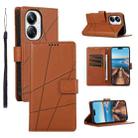 For Realme 10 Pro+ PU Genuine Leather Texture Embossed Line Phone Case(Brown) - 1