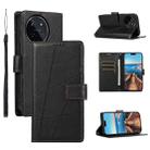 For Realme 11 4G PU Genuine Leather Texture Embossed Line Phone Case(Black) - 1