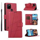 For Realme C21Y PU Genuine Leather Texture Embossed Line Phone Case(Red) - 1