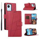 For Realme C30 PU Genuine Leather Texture Embossed Line Phone Case(Red) - 1