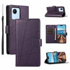 For Realme C30 PU Genuine Leather Texture Embossed Line Phone Case(Purple) - 1