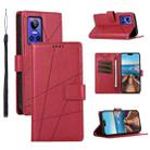 For Realme GT Neo 3 PU Genuine Leather Texture Embossed Line Phone Case(Red) - 1