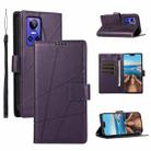 For Realme GT Neo 3 PU Genuine Leather Texture Embossed Line Phone Case(Purple) - 1