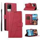 For Realme Narzo 50i PU Genuine Leather Texture Embossed Line Phone Case(Red) - 1