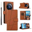 For Realme 12 Pro+ PU Genuine Leather Texture Embossed Line Phone Case(Brown) - 1