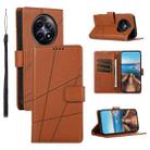 For Realme 12 5G PU Genuine Leather Texture Embossed Line Phone Case(Brown) - 1