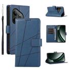 For Realme GT 6 Global PU Genuine Leather Texture Embossed Line Phone Case(Blue) - 1