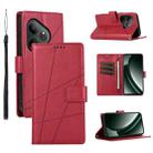 For Realme GT 6 Global PU Genuine Leather Texture Embossed Line Phone Case(Red) - 1