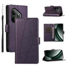 For Realme GT 6 Global PU Genuine Leather Texture Embossed Line Phone Case(Purple) - 1