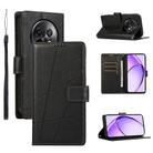 For Realme 13+ PU Genuine Leather Texture Embossed Line Phone Case(Black) - 1