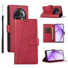 For Realme 13+ PU Genuine Leather Texture Embossed Line Phone Case(Red) - 1