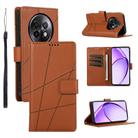 For Realme 13+ PU Genuine Leather Texture Embossed Line Phone Case(Brown) - 1