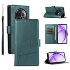 For Realme 13+ PU Genuine Leather Texture Embossed Line Phone Case(Green) - 1