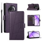 For Realme 13+ PU Genuine Leather Texture Embossed Line Phone Case(Purple) - 1
