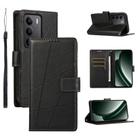For Realme C75 / Realme 14x PU Genuine Leather Texture Embossed Line Phone Case(Black) - 1
