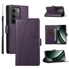 For Realme C75 / Realme 14x PU Genuine Leather Texture Embossed Line Phone Case(Purple) - 1