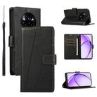 For Realme 14 Pro PU Genuine Leather Texture Embossed Line Phone Case(Black) - 1