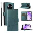 For Realme 14 Pro PU Genuine Leather Texture Embossed Line Phone Case(Green) - 1