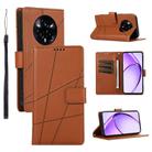 For Realme 14 Pro+ PU Genuine Leather Texture Embossed Line Phone Case(Brown) - 1