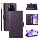For Realme 14 Pro+ PU Genuine Leather Texture Embossed Line Phone Case(Purple) - 1