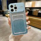 For iPhone 15 Pro Large Window Gradient Glitter Phone Case with Card Slot(Blue) - 1