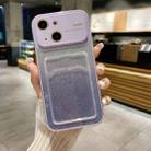 For iPhone 15 Large Window Gradient Glitter Phone Case with Card Slot(Light Purple) - 1