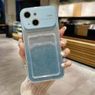 For iPhone 14 Plus Large Window Gradient Glitter Phone Case with Card Slot(Blue) - 1