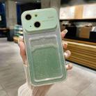 For iPhone 13 Large Window Gradient Glitter Phone Case with Card Slot(Green) - 1
