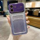 For iPhone 12 Large Window Gradient Glitter Phone Case with Card Slot(Dark Purple) - 1