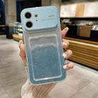 For iPhone 12 Large Window Gradient Glitter Phone Case with Card Slot(Blue) - 1