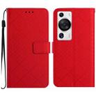 For Huawei P60 / P60 Pro Rhombic Grid Texture Leather Phone Case(Red) - 1