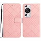 For Huawei P60 / P60 Pro Rhombic Grid Texture Leather Phone Case(Pink) - 1