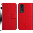 For Honor 90 Rhombic Grid Texture Leather Phone Case(Red) - 1