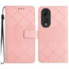 For Honor 90 Rhombic Grid Texture Leather Phone Case(Pink) - 1