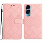 For Honor 90 Lite Rhombic Grid Texture Leather Phone Case(Pink) - 1