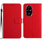 For Honor 200 5G Global Rhombic Grid Texture Leather Phone Case(Red) - 1