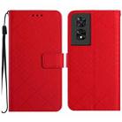 For TCL 505 Rhombic Grid Texture Leather Phone Case(Red) - 1