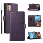 For Motorola Moto G9 Plus PU Genuine Leather Texture Embossed Line Phone Case(Purple) - 1