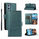 For Motorola Moto E22 PU Genuine Leather Texture Embossed Line Phone Case(Green) - 1