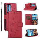 For Motorola Edge 20 Pro PU Genuine Leather Texture Embossed Line Phone Case(Red) - 1