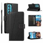 For Motorola Edge 30 PU Genuine Leather Texture Embossed Line Phone Case(Black) - 1