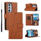 For Motorola Edge 30 Pro PU Genuine Leather Texture Embossed Line Phone Case(Brown) - 1